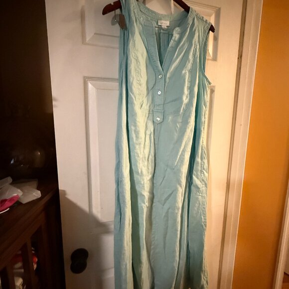 J. Jill Pleated Linen Maxi Dress - Aqua - Size XLP - Picture 1 of 5
